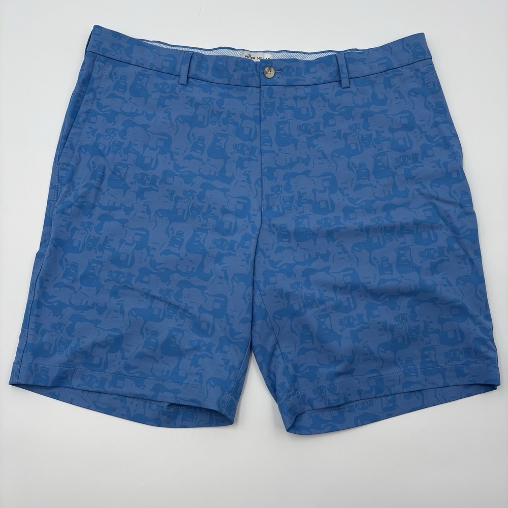Peter Millar Crown Sport Men's Blue Guitar Print Performance Golf Shorts Size 38